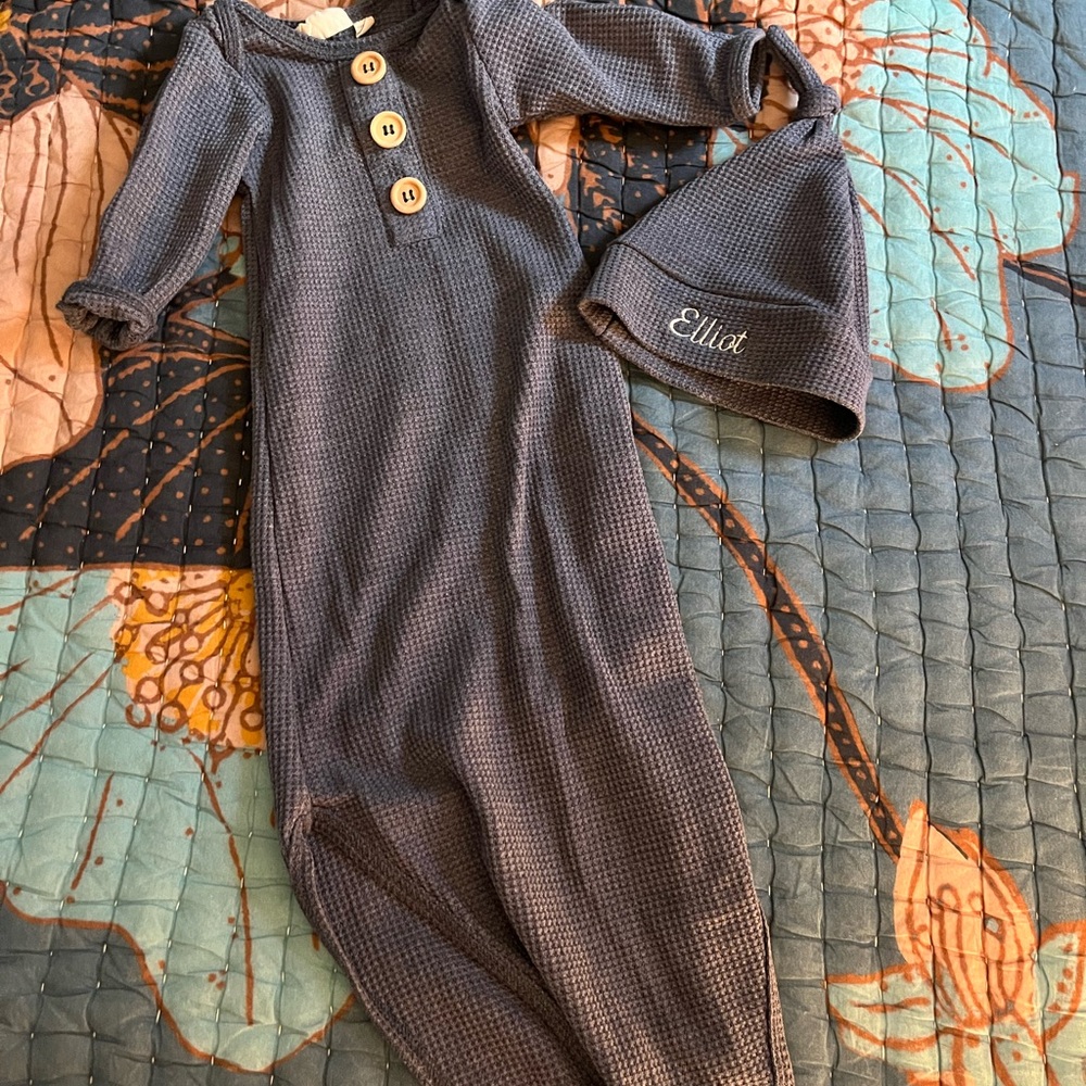 "Elliot" Blue Newborn Gown and Hat